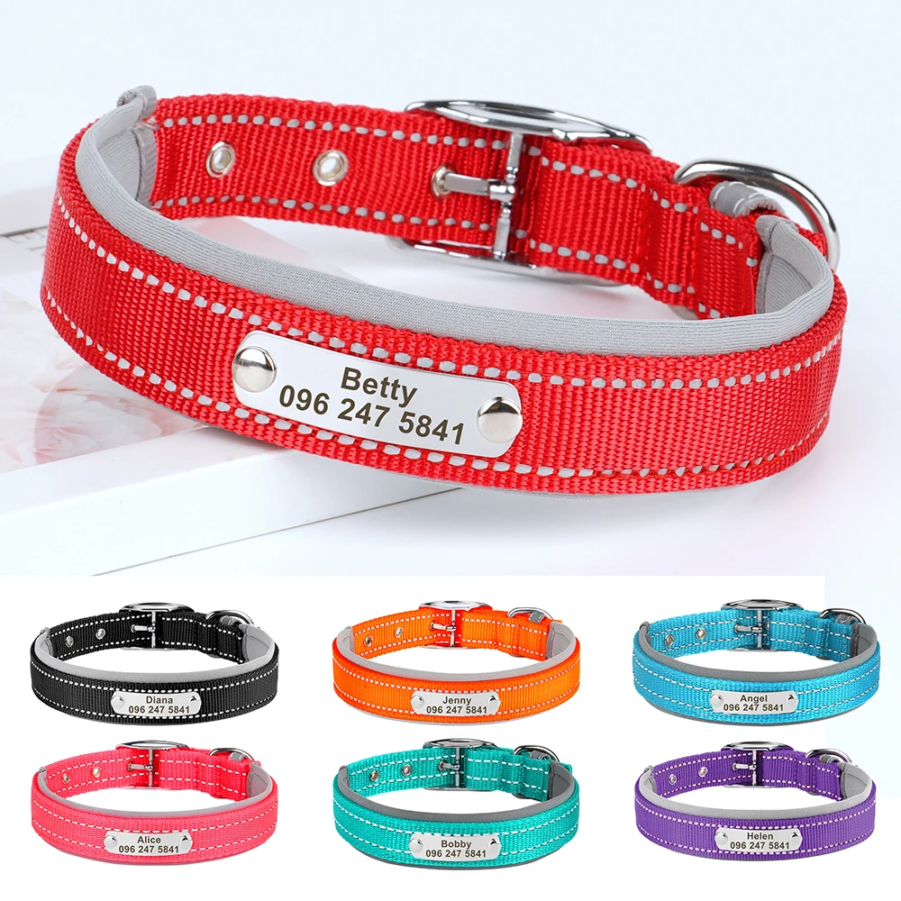 Personalized Dog Collar Reflective Dogs ID Collars Free Engrave Name Collars Adjustable for Small Medium Large Dogs Pet Pitbulls