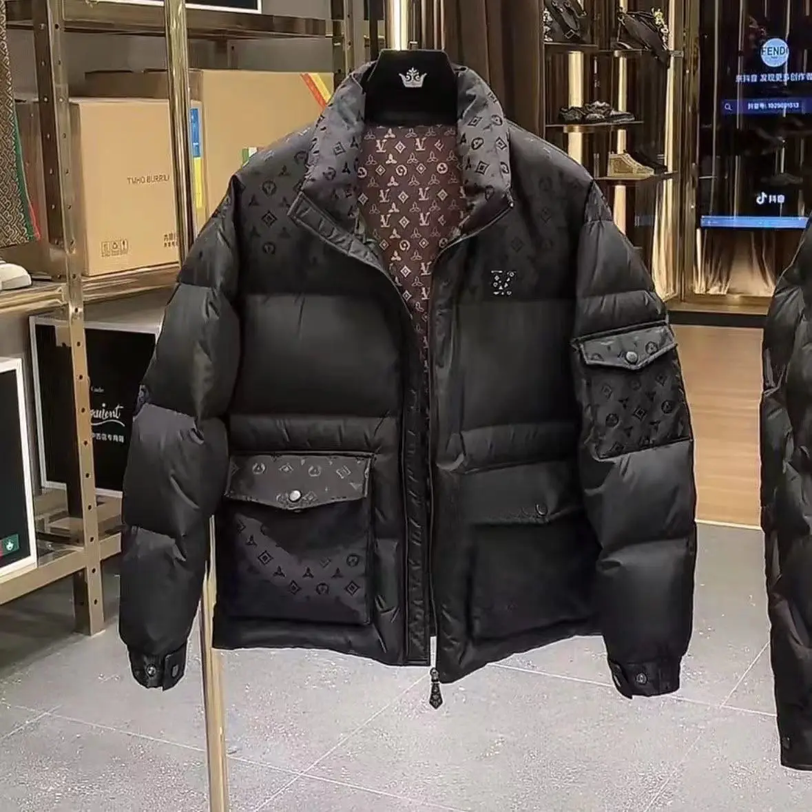 New trendy brand cotton-padded clothes warm stand-up collar casual winter printed cotton-padded jackets men's autumn and winter