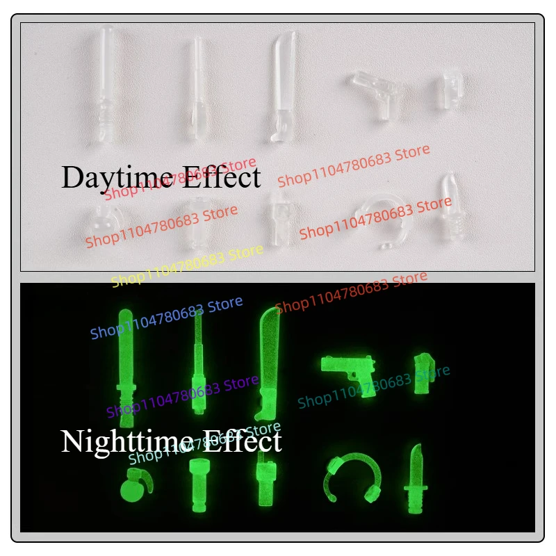 Bloco de construção que brilha no escuro, sabre de luz e arco e flecha, acessórios, mini figura, modelo de montagem, exibição, anime, desenho animado, brinquedo, presente