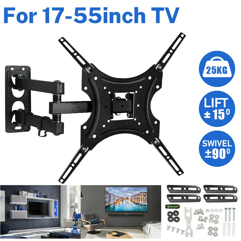 Universelle TV-Monitor-Wandhalterung, Gelenkarme, drehbare Neigungsverlängerung, Drehung für die meisten 17–55 Zoll flachen, gebogenen Fernseher – Detail 1