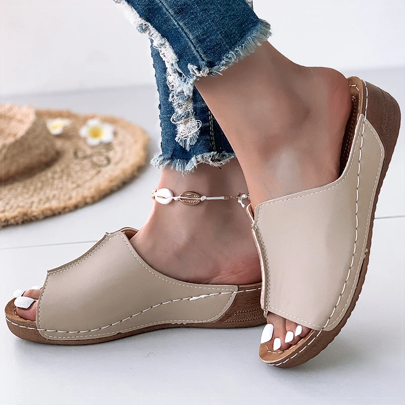 Women's Sandals 2025 Summer Shoes Women Soft Heels Sandals Low Platform Slippers Summer Sandalias Mujer Indoor Outdoor Footwear image 3