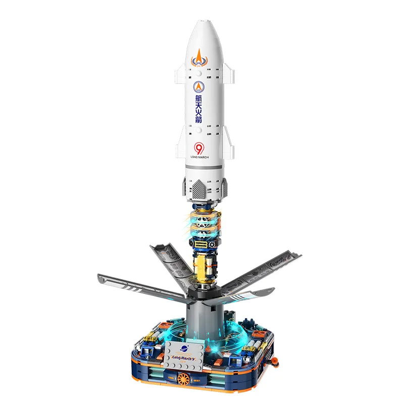 Foguete com luzes blocos de construção modelo kit espaço série montagem educacional brinquedo ornamentos decoração desktop presente do feriado do miúdo