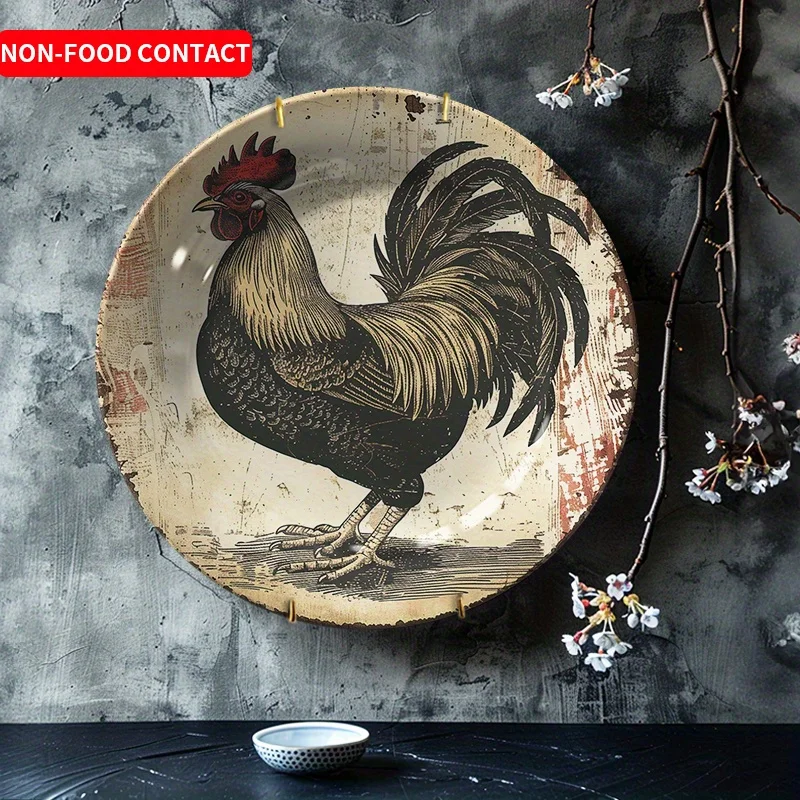 1pc Vintage Farmhouse Rooster Decorative Plate - Country Kitchen Table Decor, Non-Food Contact Ceramic Wall Art Platter -