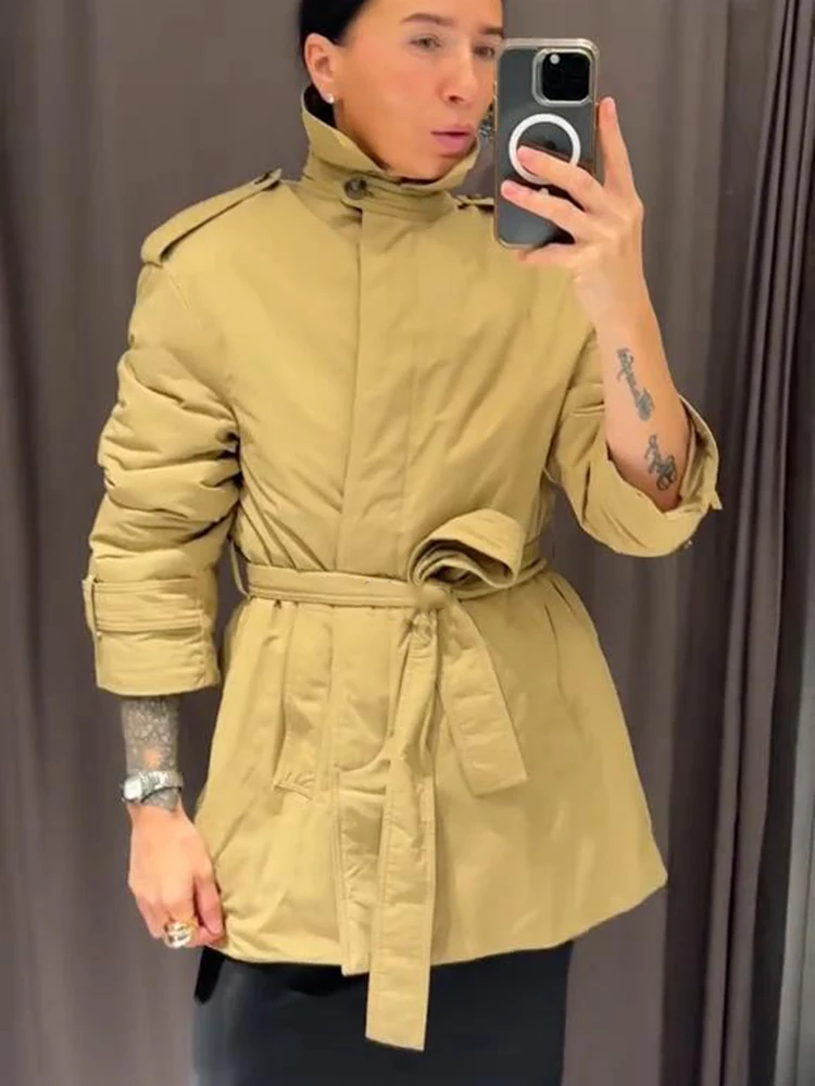 ملابس خارجية للشارع لخريف 2025 معطف متوسط الطول بياقة واقفة وأكمام طويلة وصدر واحد