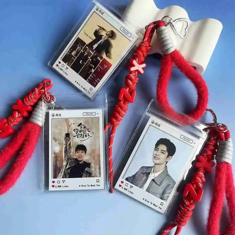 Xiao Zhan Bag Strap Celebrity Merchandise Fan Support Materials Red Bag Strap Keychain Double-sided Photo Card