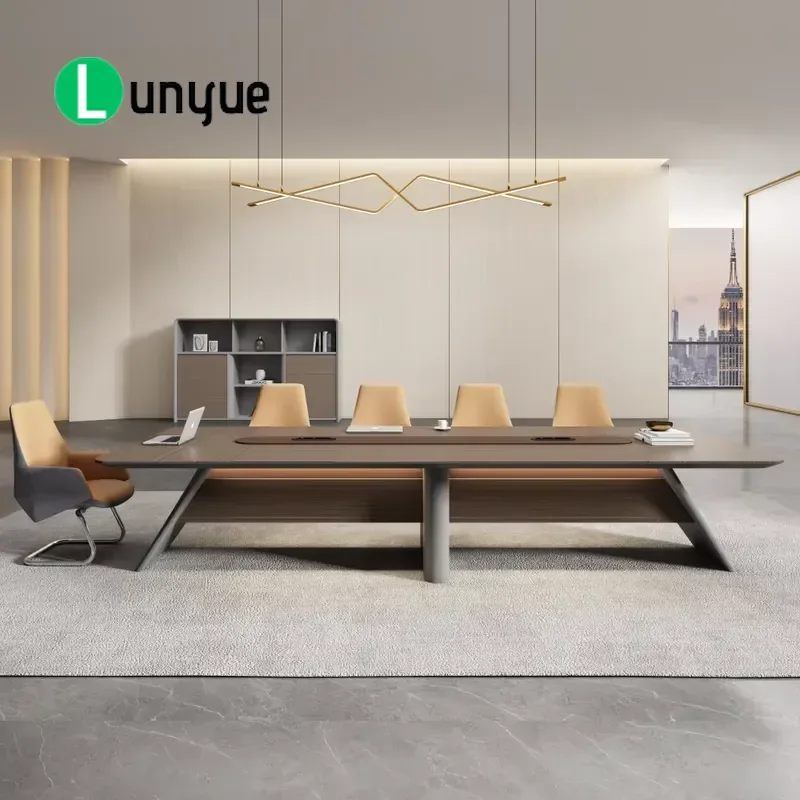 Modern Rectangular Executive Conference Table with Multi-function Socket Veneer Finish for 8 10 12 Seat Office Meeting Room