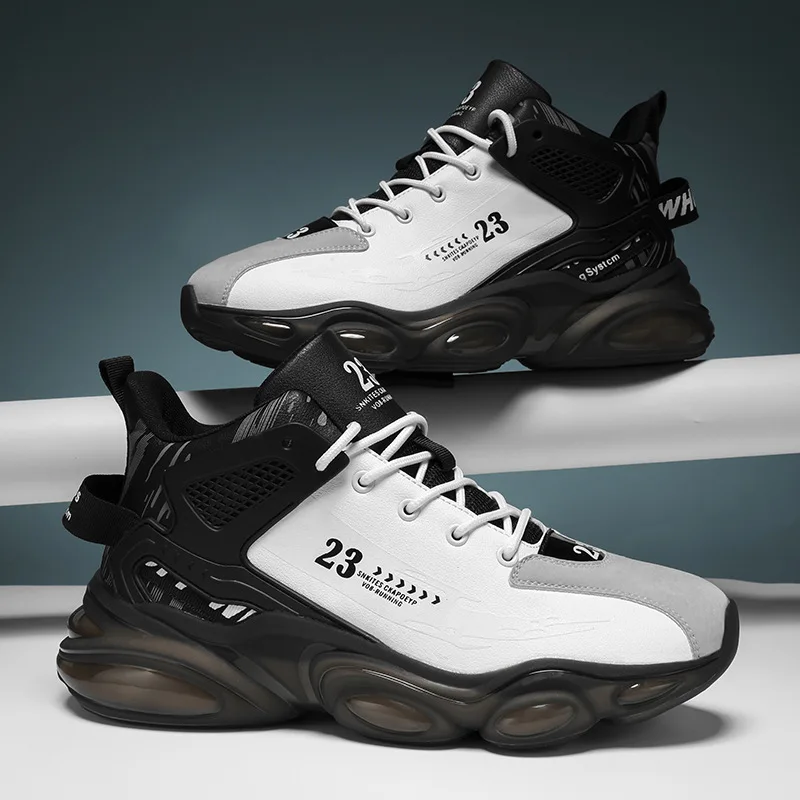 

Men's High Quality Running Shoes New Fashion High Top Men Casual Sneakers Shock Absorbed Comfortable Basketball Tenis Masculino