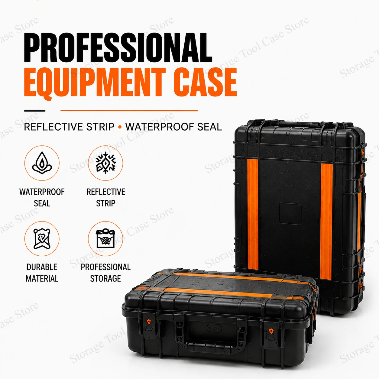 Hard Equipment Storage Case with Reflective Strip Waterproof Seal Electrician HVAC Diagnostic Tools Workshop and Service GearKit
