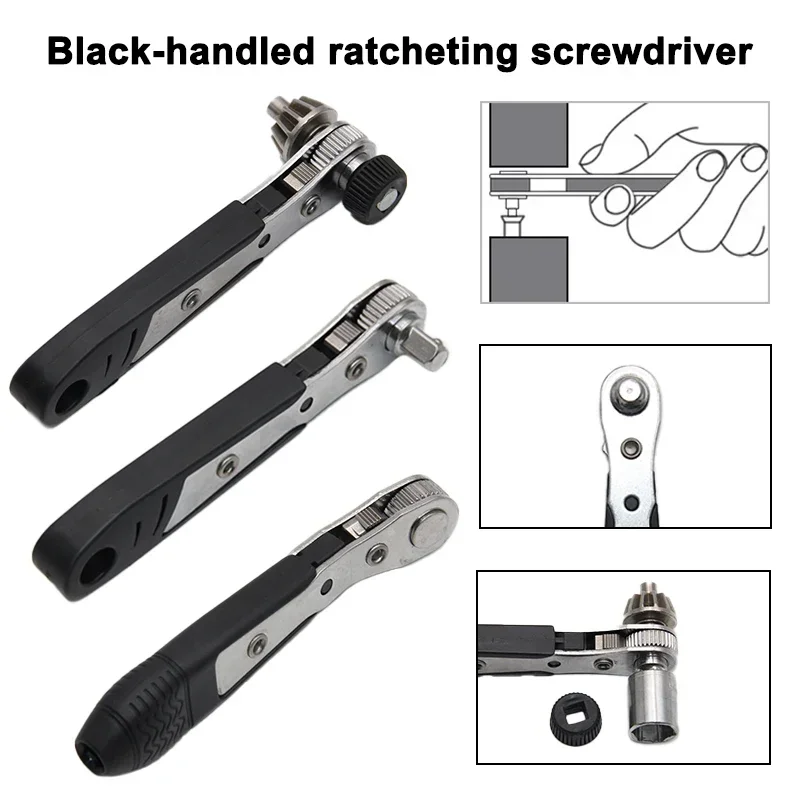 2-in-1 Multi-Functional Drill Chuck Detachable Black Screwdriver Two-Way Ratchet Square Head Wrench Tool Home Repair