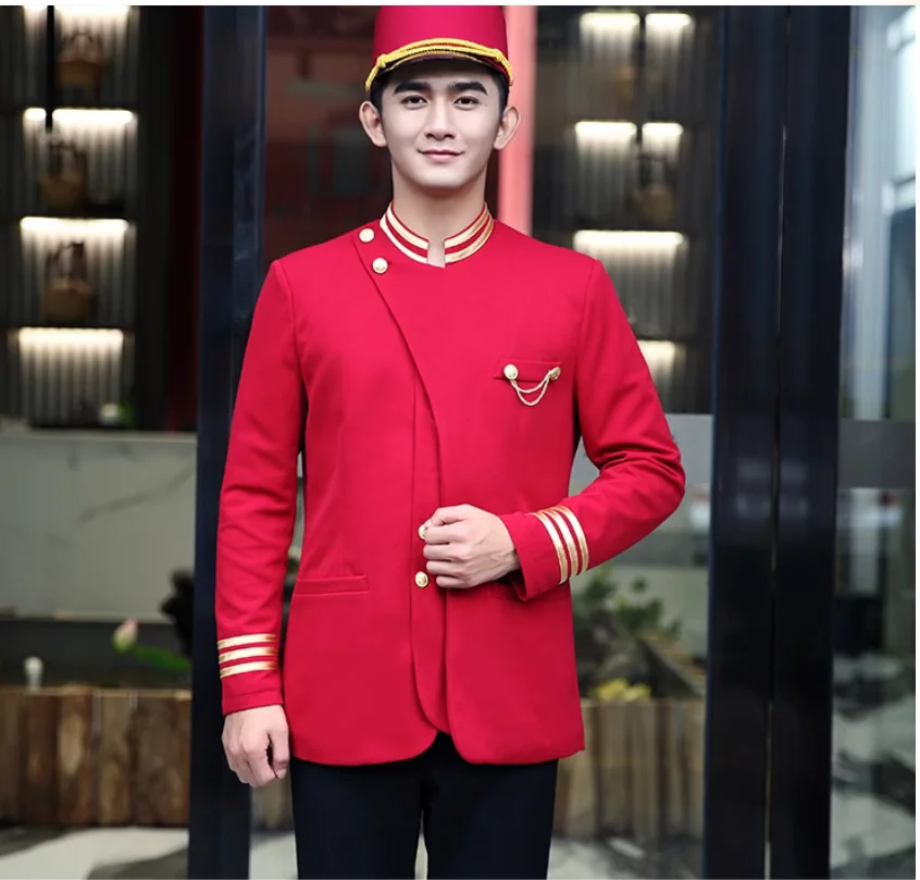 Hotel bellboy welcome attire male reception concierge work uniform