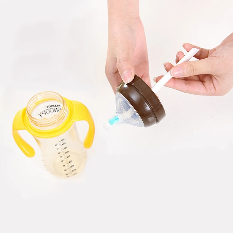 Multifunktionale tragbare Flaschennippel-Reinigungsbürste mit zwei Köpfen und Schwanzschaber, Tassendeckel-Reinigungsbürste für abgestorbene Ecken, Spaltbr