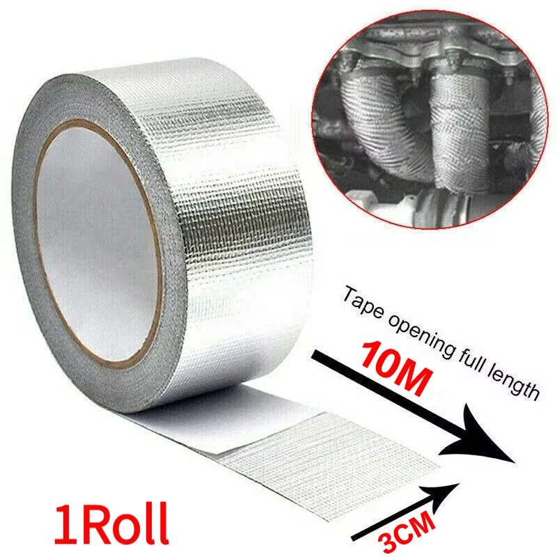 1Roll 10m*3cm Aluminum Foil Tape High Temperature Resistant Insulation Tape Manifold Downpipe Wrapping Tape Silver Tape‘