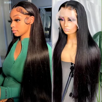 Ykb วิกผมตรง30นิ้ว6x6เส้นผมมนุษย์ลูกไม้ด้านหน้า13X6 HD วิกผมลูกไม้ด้านหน้า13X7ความหนาแน่นของ200สไตล์บราซิลสำหรับผู้หญิง