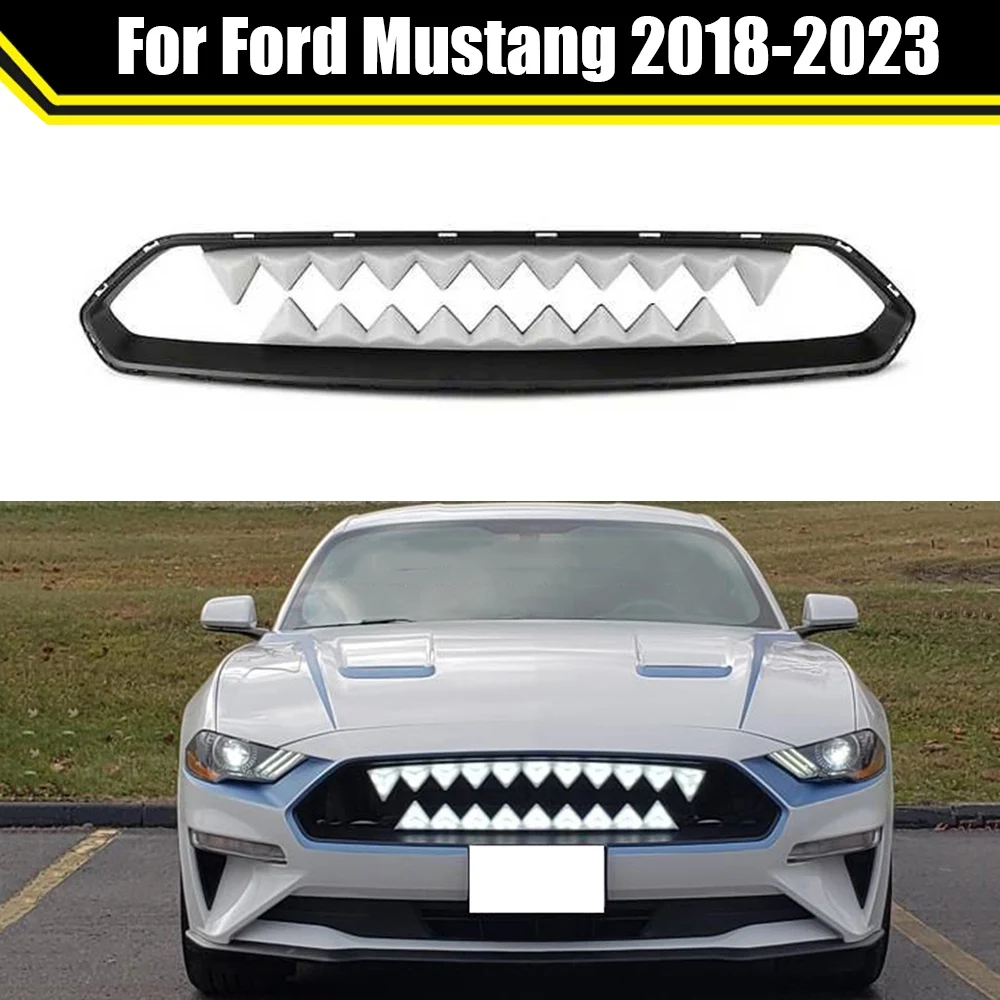 

Teeth Upper Grille With LED Light Grill For Ford Mustang 2018-2023 Racing Grills Car Inlet Guard Grid Front Bumper Cover Trim