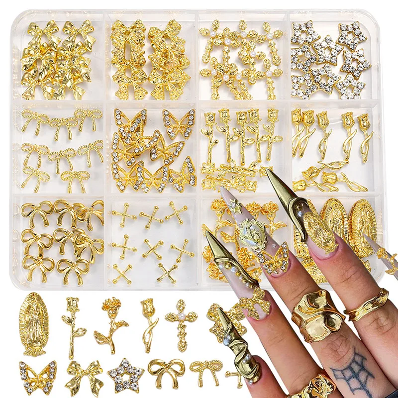 52Pcs 3D Butterfly Nail Charms Star Heart Planet Assorted Gems Rhinestones Pearls Accessories For Nails Art Decoration Supplies