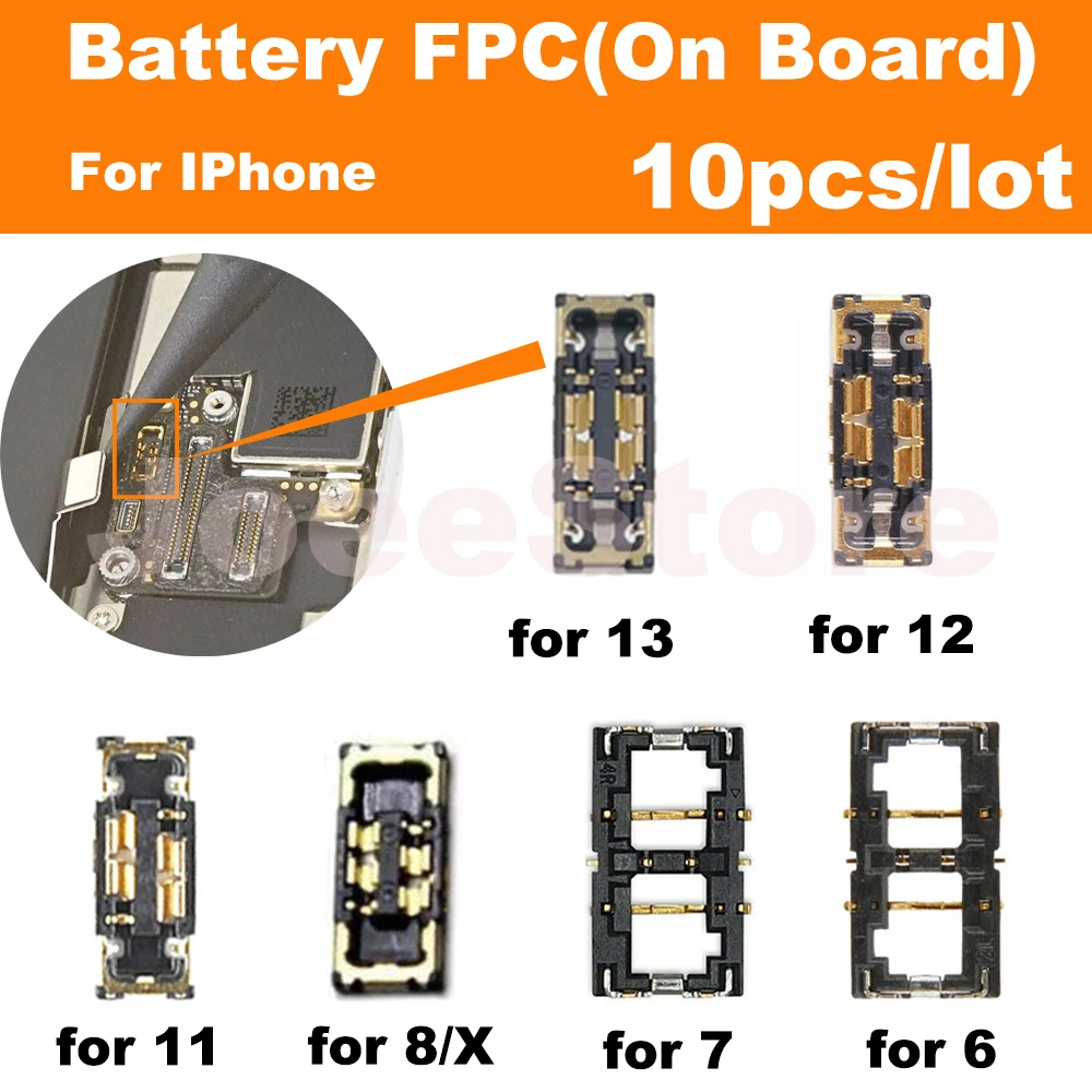 JoeeStore 10pcs Battery FPC Connector For iPhone 6 6S 7 8 Plus X XS XR 11 12 13 Pro Max on Board Clip Plug Flex Cable Parts