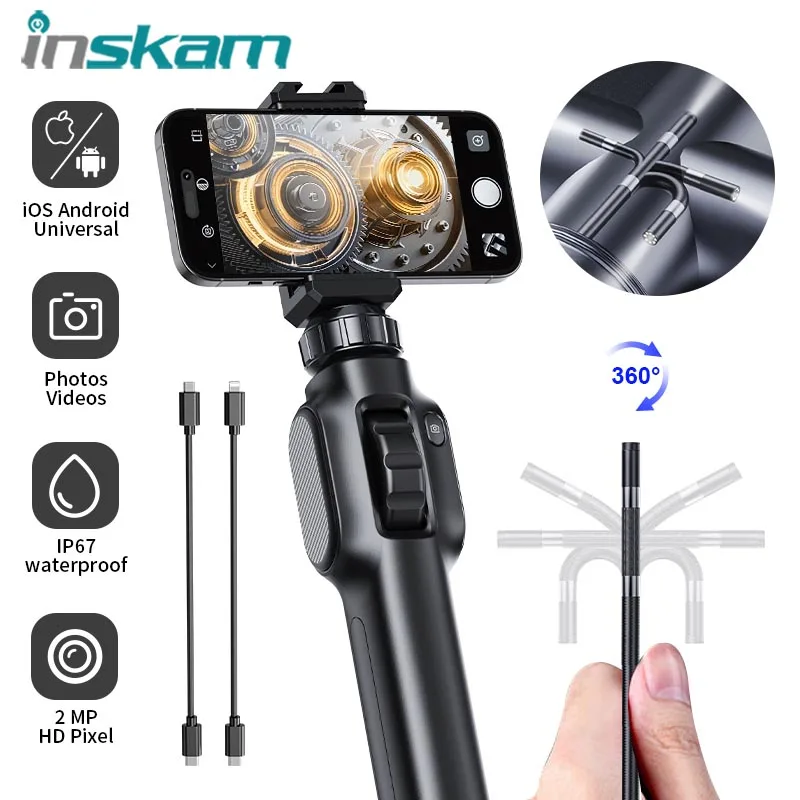 Type-C 360° Two-Way Rotary Articulating Endoscope Camera HD 1080P Car Inspection Industrial Endoscope With 8 LED For IOS Android