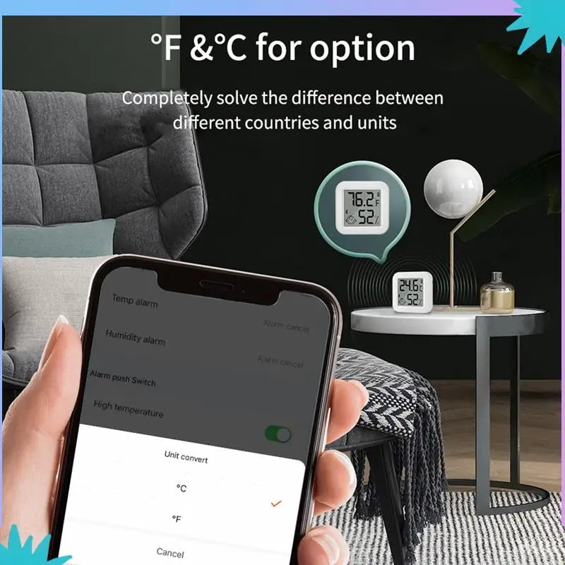 ABZW Aplikasi Sensor Detektor Suhu dan Kelembapan Zigbee Pintar Pemantauan Waktu Nyata Tampilan Layar LCD Berfungsi ABS 1 SET