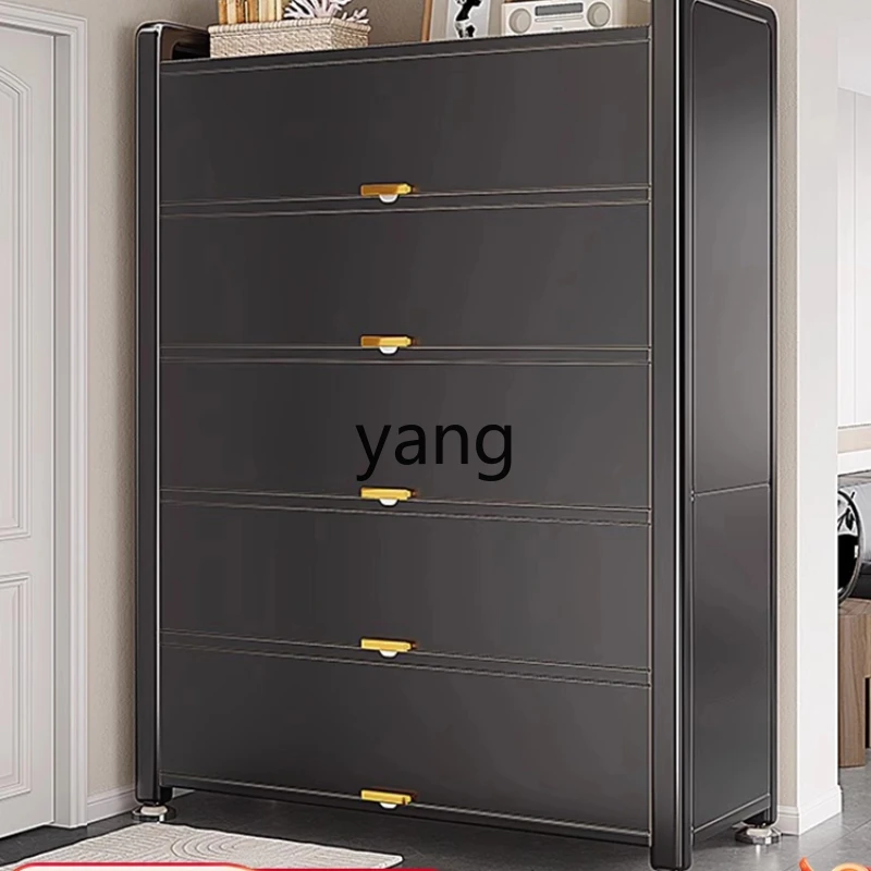 

TGF Steel Shoe Cabinet Dustproof Entryway Household Large Capacity Iron Art Flip Door Multi-layer Shoe Rack