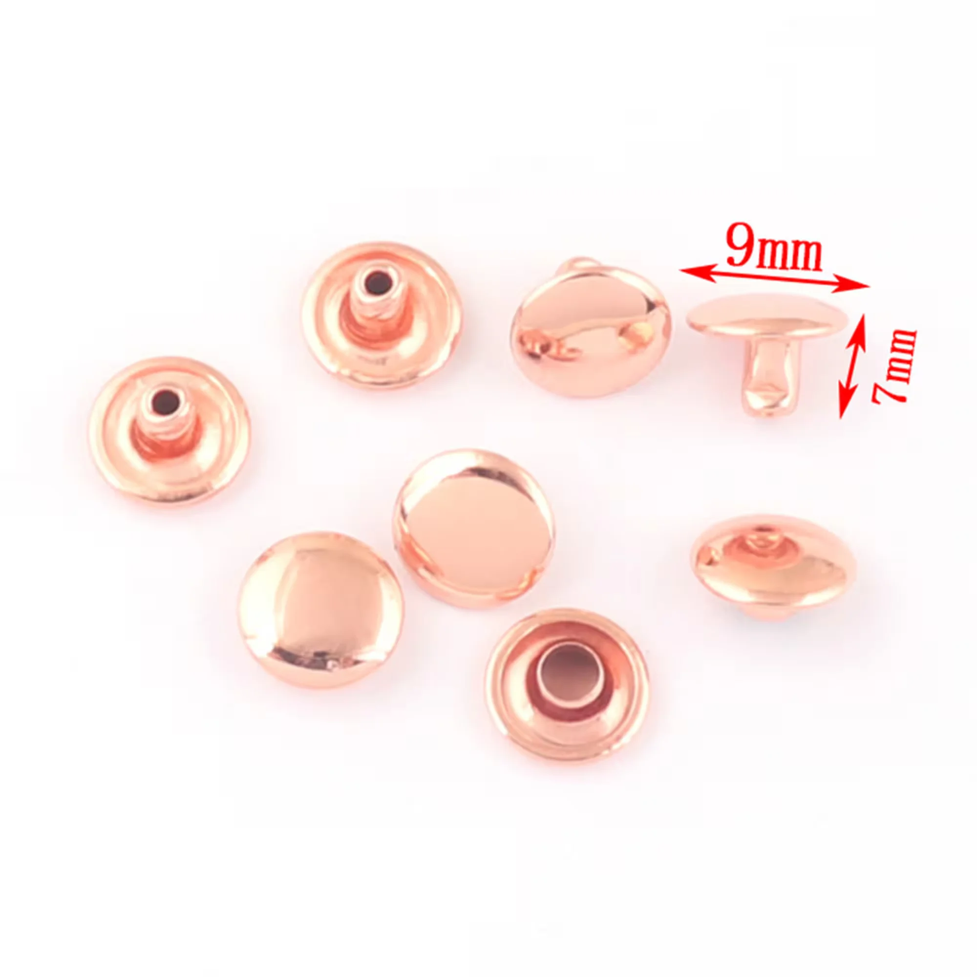 100set/lot Round Rivets,9x7,9x10,9x11,9x12 Rose Gold Double Cap Rivets Studs Leather craft,Snaps Studs Rivet Fastener Riveted