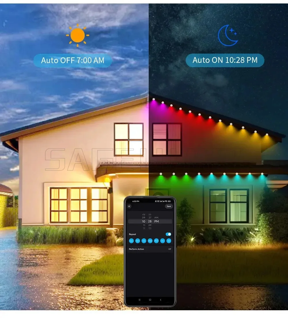 24/32LEDs Permanent Outdoor Traufe LED Lichter Wasserdichte RGB Lichterketten Solar Smart DIY Szene Weihnachten Urlaub Party beleuchtung