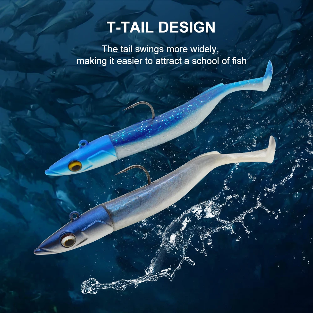 ESFISHING-señuelo de pesca Crazy paddle tail, anguila de mar de 2024mm, sábalo suave para captura grande, cebos de pesca mezclados con anzuelo de