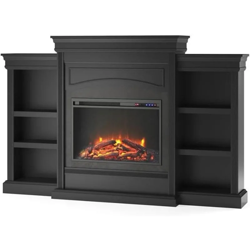 69 Inch Electric Fireplace with Mantel, Shelves, Replaceable Fireplace Insert Heater, Remote Control, Timer, Realistic