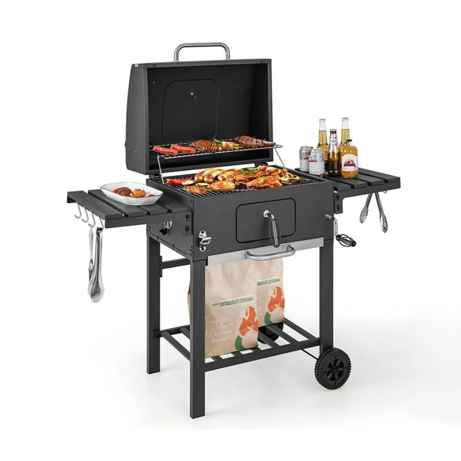 

Outdoor BBQ Charcoal Grill with Bm Storage Shelf