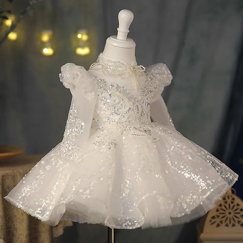 Light Luxury Children\'s Evening Princess Ball Gown Girls Fashion Sequins Beading Design Birthday Party Wedding Dress y1290