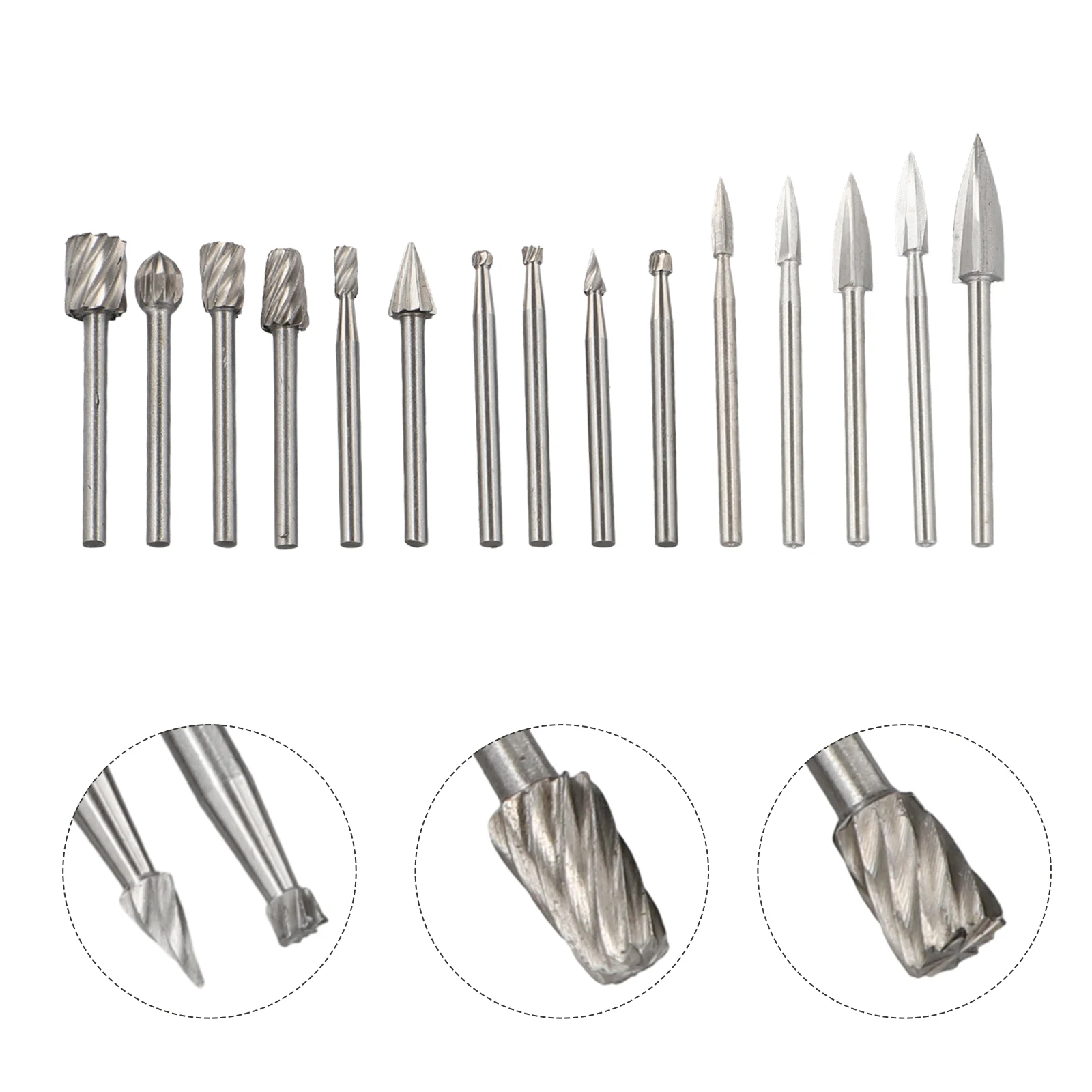 15pcs HSS Engraving Bits Wood Carving Drill Bit Set 1/8 Inch Shank High Speed Steel HSS Rotary Tool Accessories