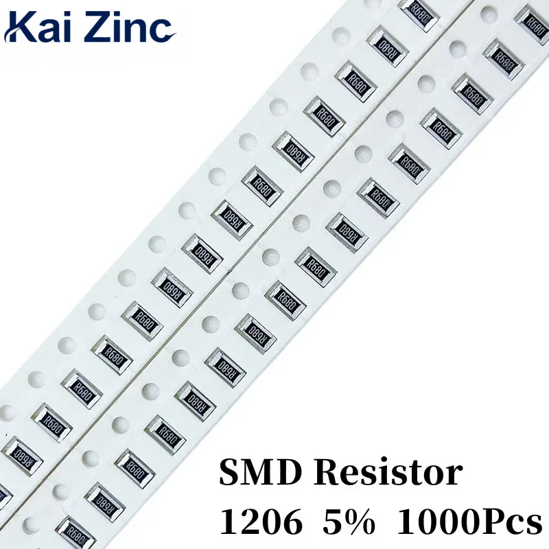 1000 قطعة Smd المقاوم 1206 5% 10R 12 15 24 33 36 43 47 51 68 82Ohm 1K 1.2 2 2.2 2.4 3 3.3 3.6 4.3 4.7 5.1 6.2 6.8 7.5 8.2K 1M