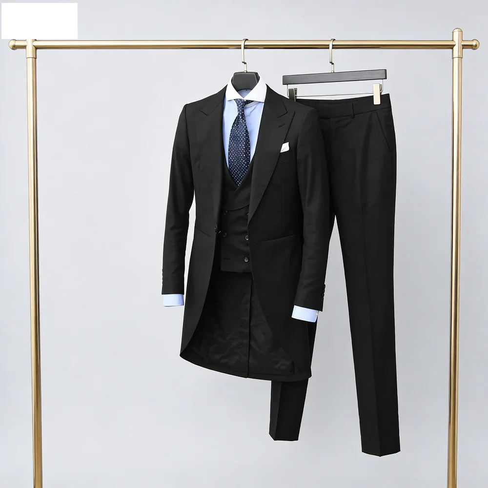 

Red Long Men's Smoking Suit Customizable Blazer Dance Jacket Vest Trousers Chinese Drawings Soft Coat Mens Formal Wear