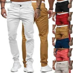 New 2026 Men's Casual Trousers Fashion Solid Slim Mid Waist Pants Business Social All Match Long Pants Male Sport Joggers Pants