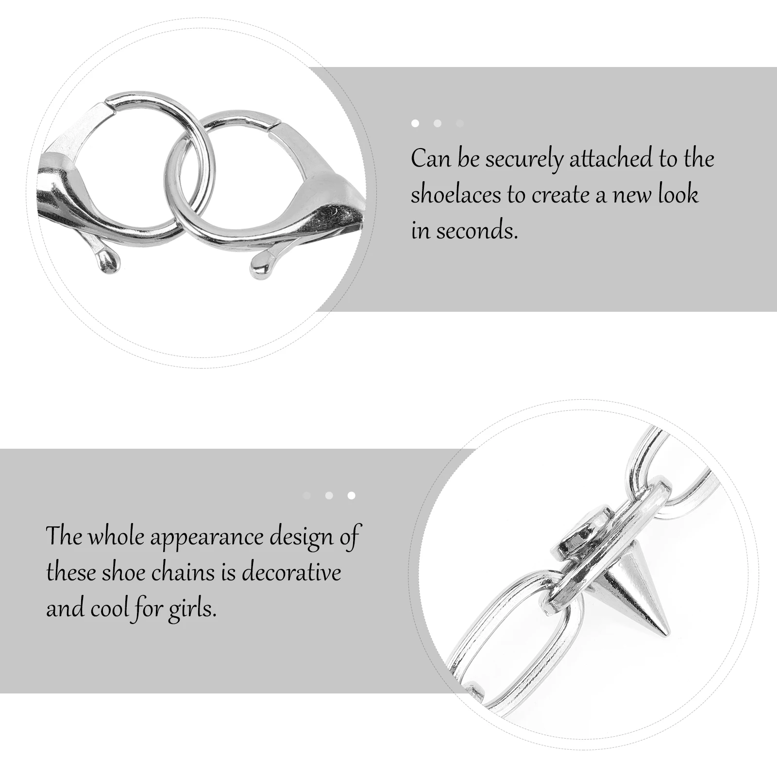 

3 Pcs Punk Shoe Chains Stainless Steel Decorations for Men Spikes Charms Bright Colors Durable Different Styles Shoe Accessories