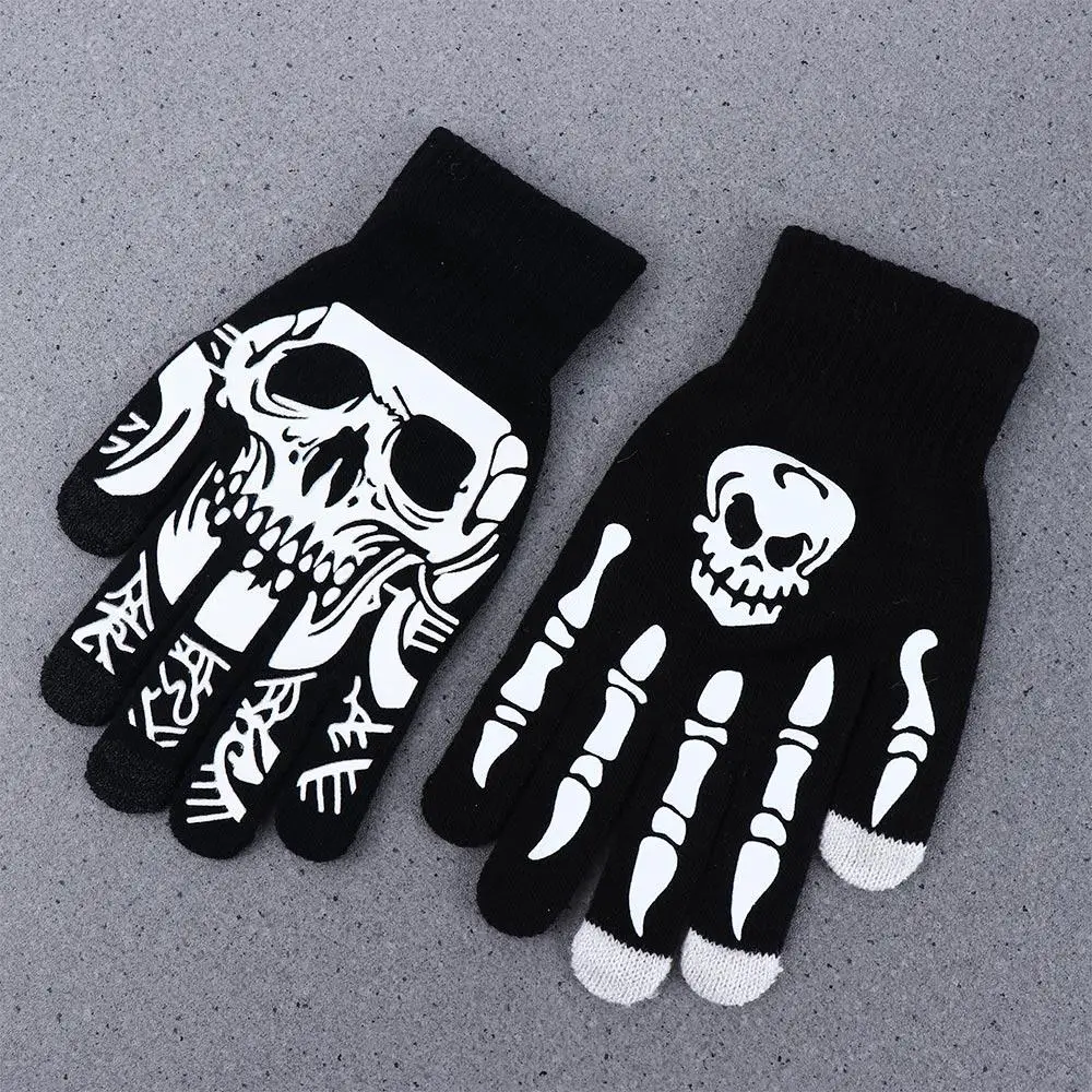 Outdoors Male Skeleton Non Slip Skull Full Finger Gloves Halloween Luminous Mittens Half-finger Gloves Fashion Accessories