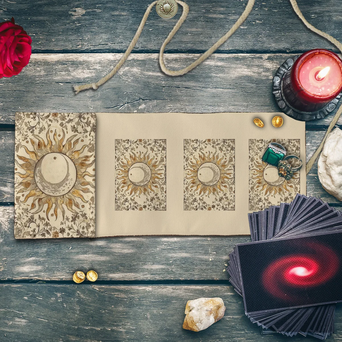 Sun Creative Storage Bag Used For Tarot Card Storage Flower Decoration Storage Bag Astrological Ritual Decorative Fabric