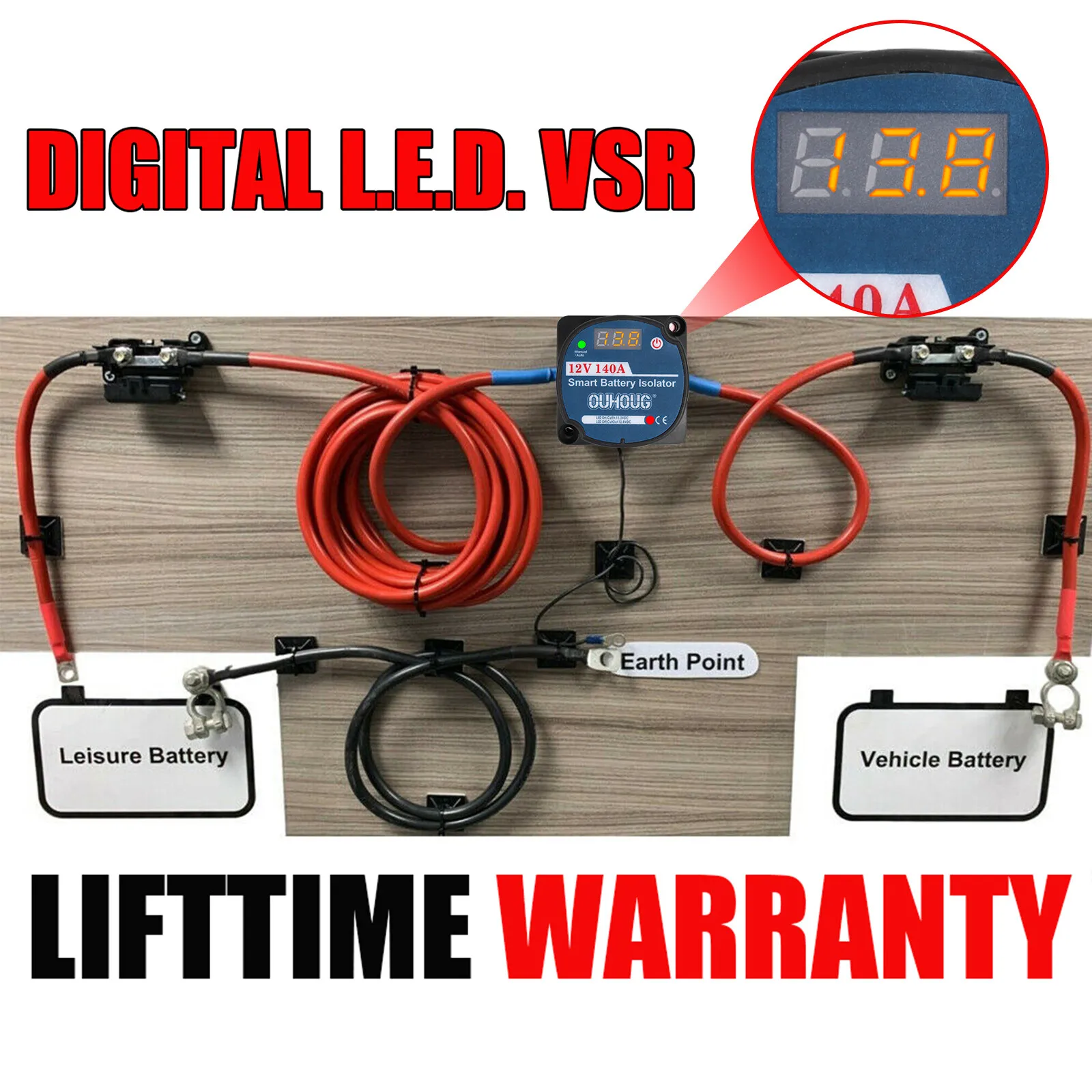 Produktbild von Durite 24V Split Charge Relais Kit – 140 A Spannungsempfindlich, Inkl. Kabel Und Schlauch