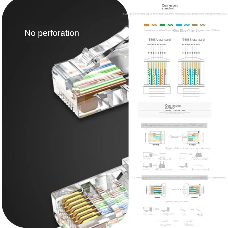 Cabo Ethernet Modular banhado a ouro plugue de cabeça, rede de crimpagem, conector RJ45, Cat.68P8C, Cat6, 100 pcs