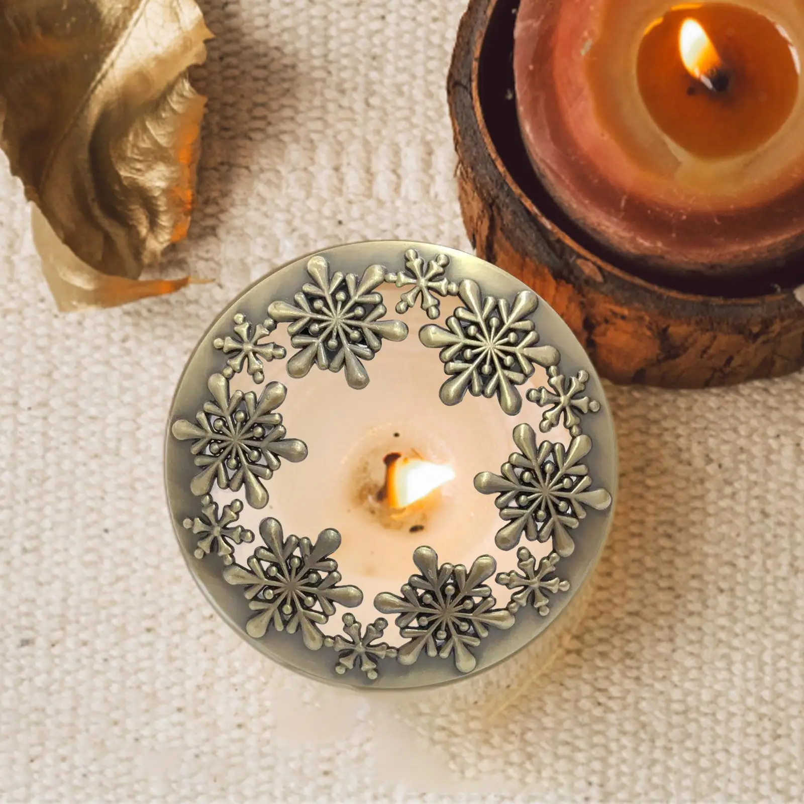 1pc Alloy Candle Topper Jar Lid Cover Carving Snowflake Candles Shade Sleeves fit 5.3-6.6cm Caliber Vintage Decor Home SPA Yoga