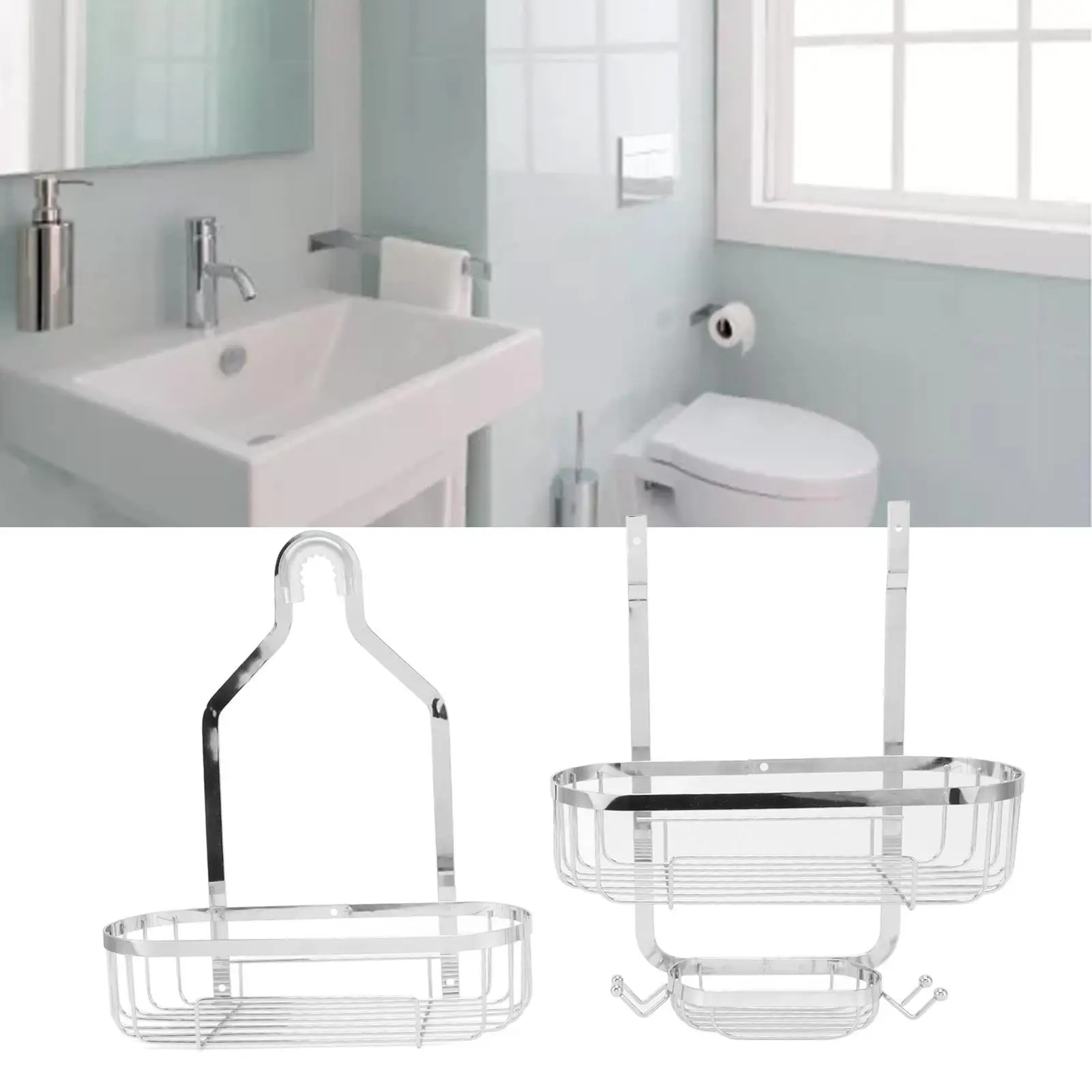 2-Tier Wall-Mounted Bathroom Basket - Space-Saving Iron Shelves for Toilet Accessories