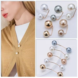 Pearl Brooch Pin For Women Scarf Double Pearl Fixed Safety Pin Accessories Clothes Buckle Clips Multifunction Brooch Clips Lapel