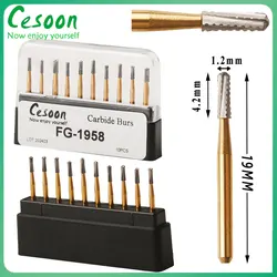 10Pcs Dental Carbide Burs FG1958 1957 Drills High Speed Handpiece Tungsten Steel Crown Cutting Gold Plated Dentist Lab Materials