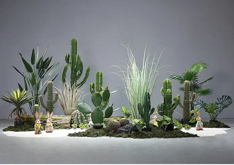 landscaping indoor shopping mall under the stairs window landscaping decoration large cactus ornament