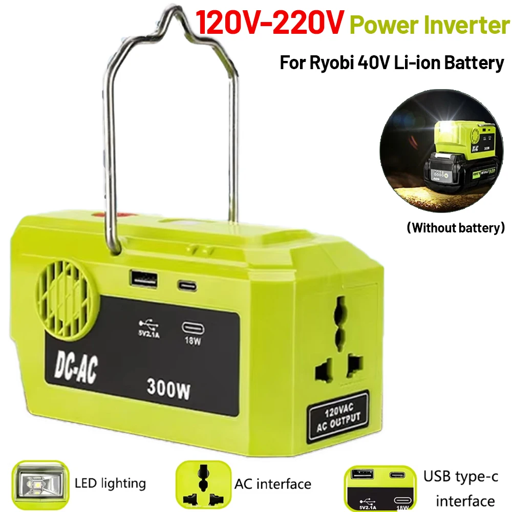 Inversor portátil Ryobi para batería de litio 40V con USB-C y CA - imagen 5