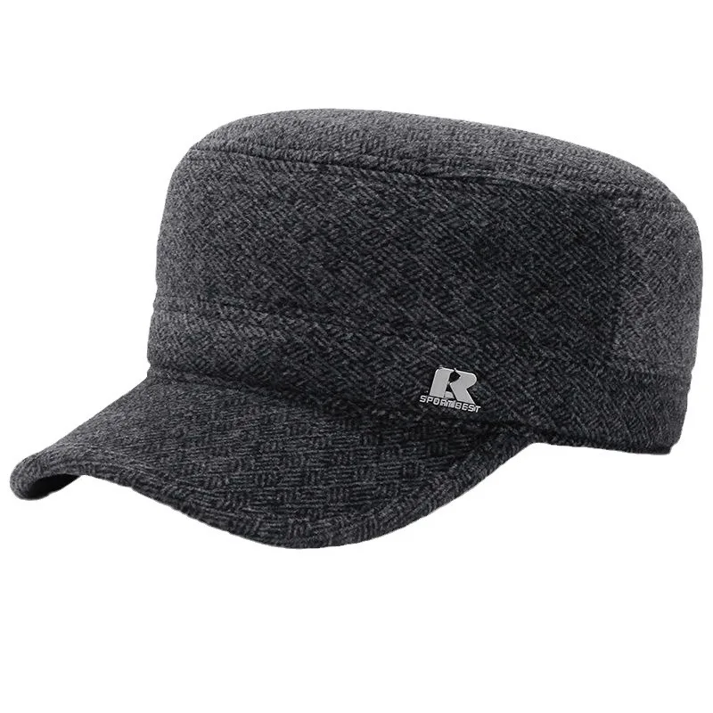 autumn and winter woolen flat-top hats, fleece thermal hats, windproof dad grandpa hats, men's old hats