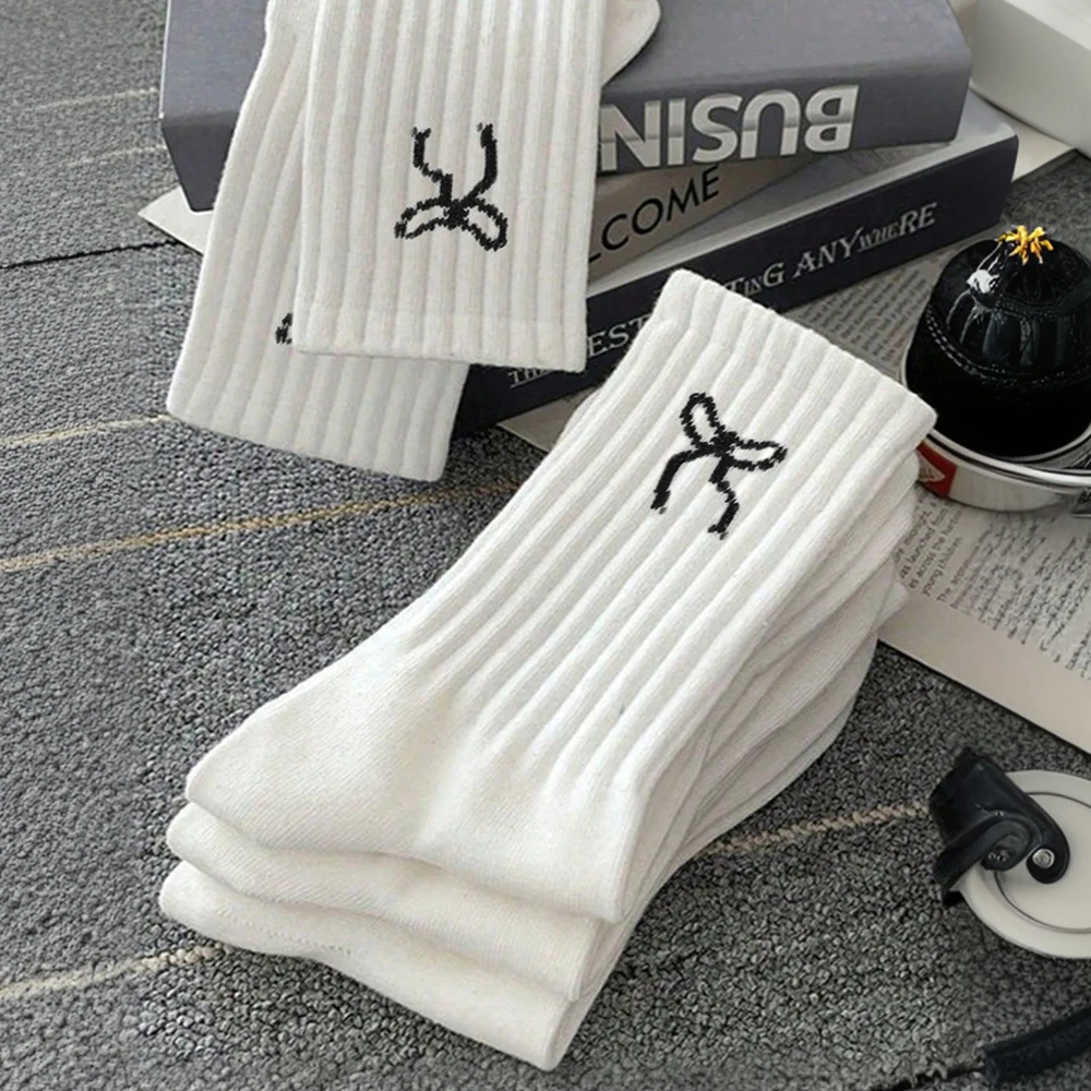 Bow Pattern Socks For Women Men White Running Hiking Dress Female Male student Work Socks Winter Sock Four Season 1-20 Pair