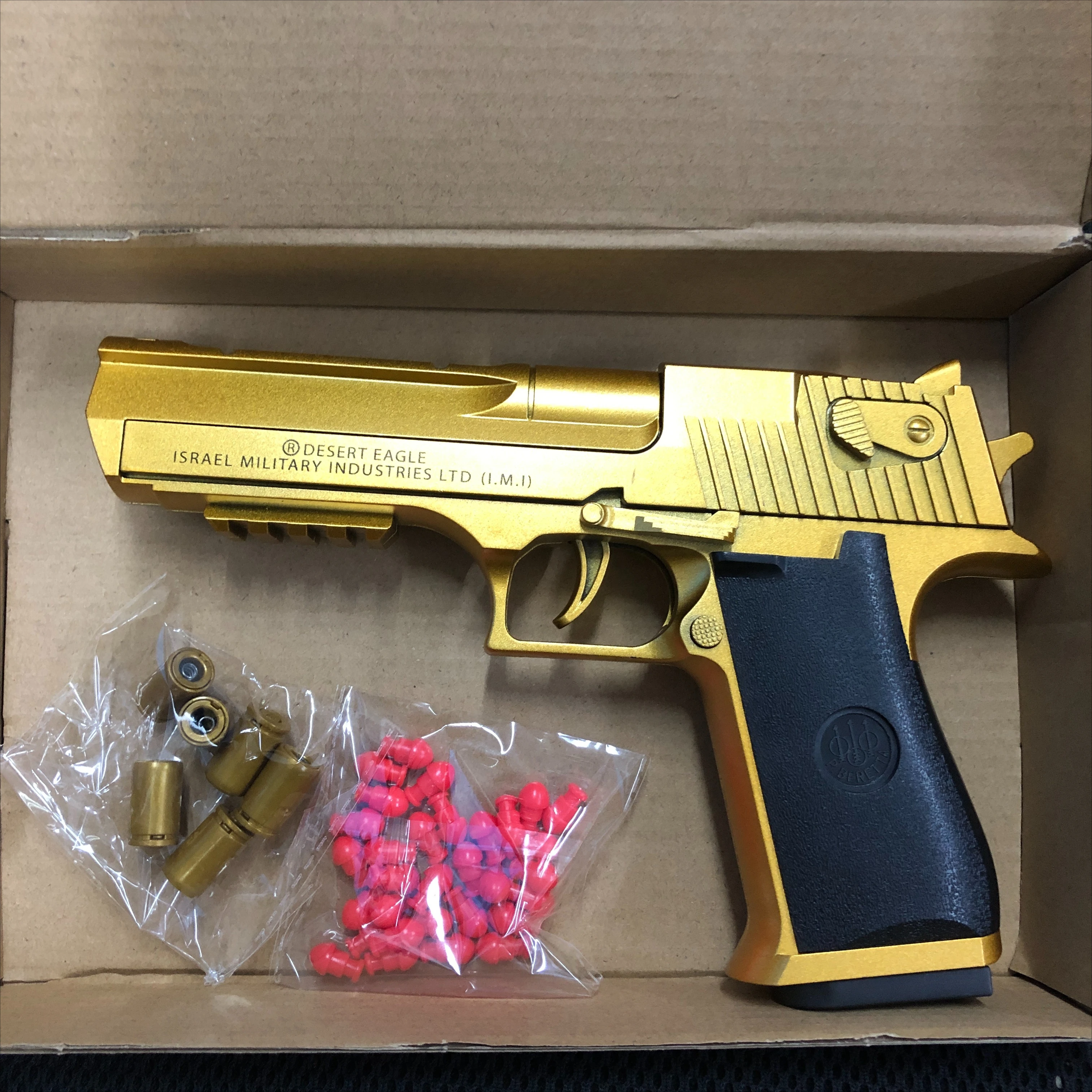 Continuous Fire Pistol Desert Eagle Mechanical Empty Hanging Soft Bullet Toy Gun Shell Ejection Decompression Toy Gift for Boys