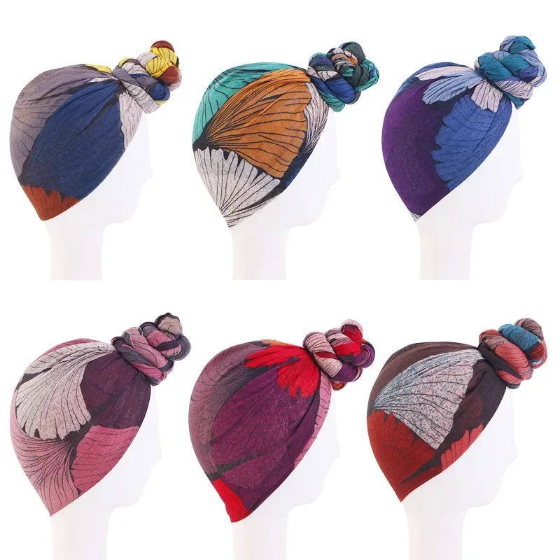 

Тюрбан с африканским принтом для женщин, новая мода, готовый верхний узел, повязки на голову, эластичный хиджаб с листьями, женский вечерние свадебный головной убор 2025