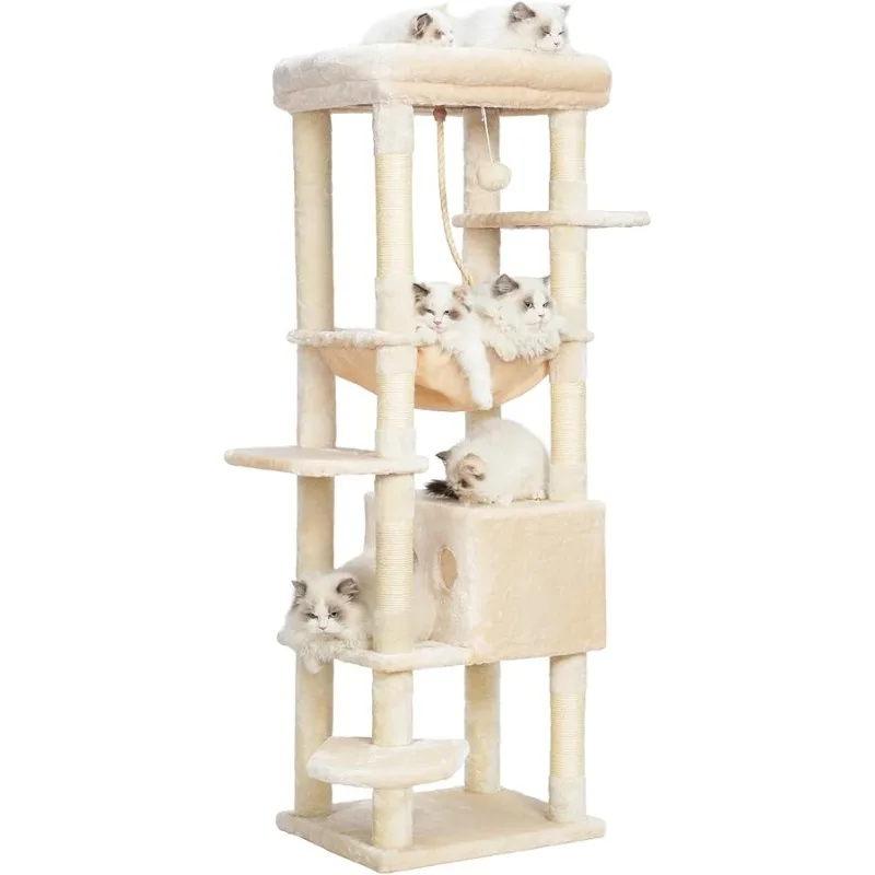 

Heybly Cat Tree for Large Cats 20lbs Heavy Duty,60 inches XXL Cat Tower for Indoor Cats, Multi-Level Furniture Condo with Big Pa