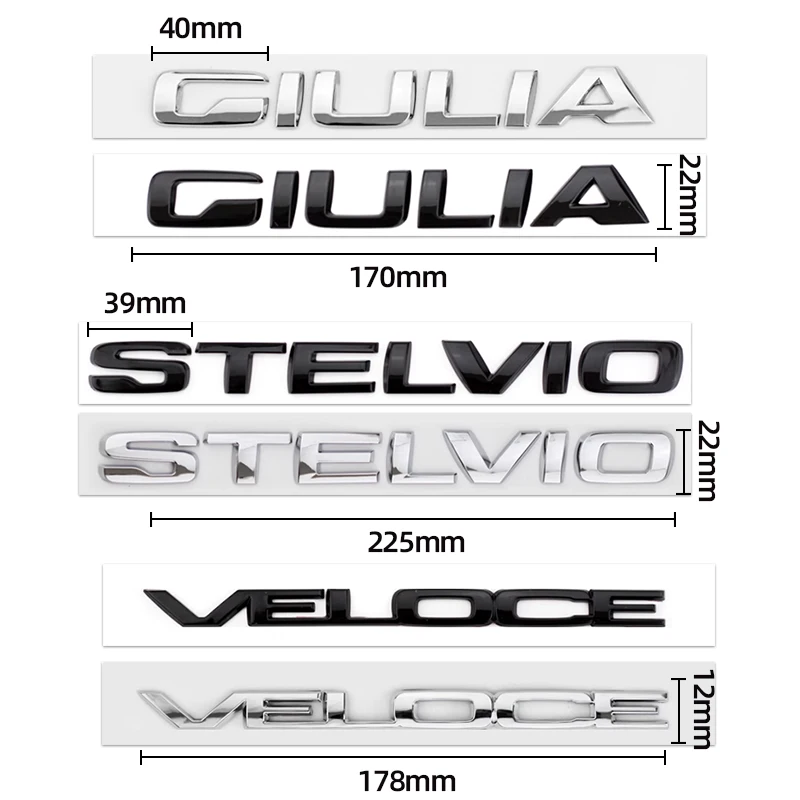 3D ABS Glossy silvery Black Q2 Q4 Ti Veloce Giulia Stelvio Letter Badge Trunk Emblem Car Stickers For Alfa Romeo Accessories